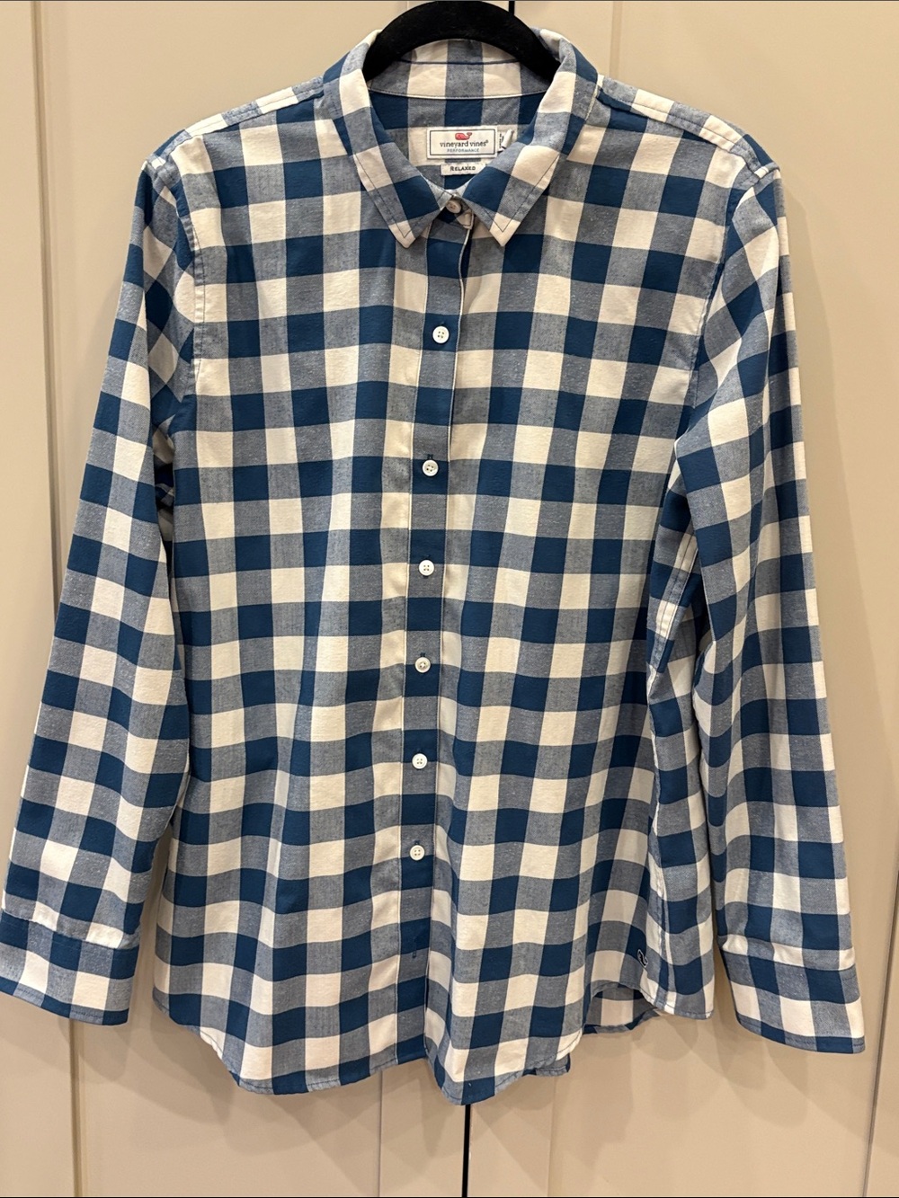 Vineyard Vines Performance Blue & White Check Button-Down Shirt Sz 16